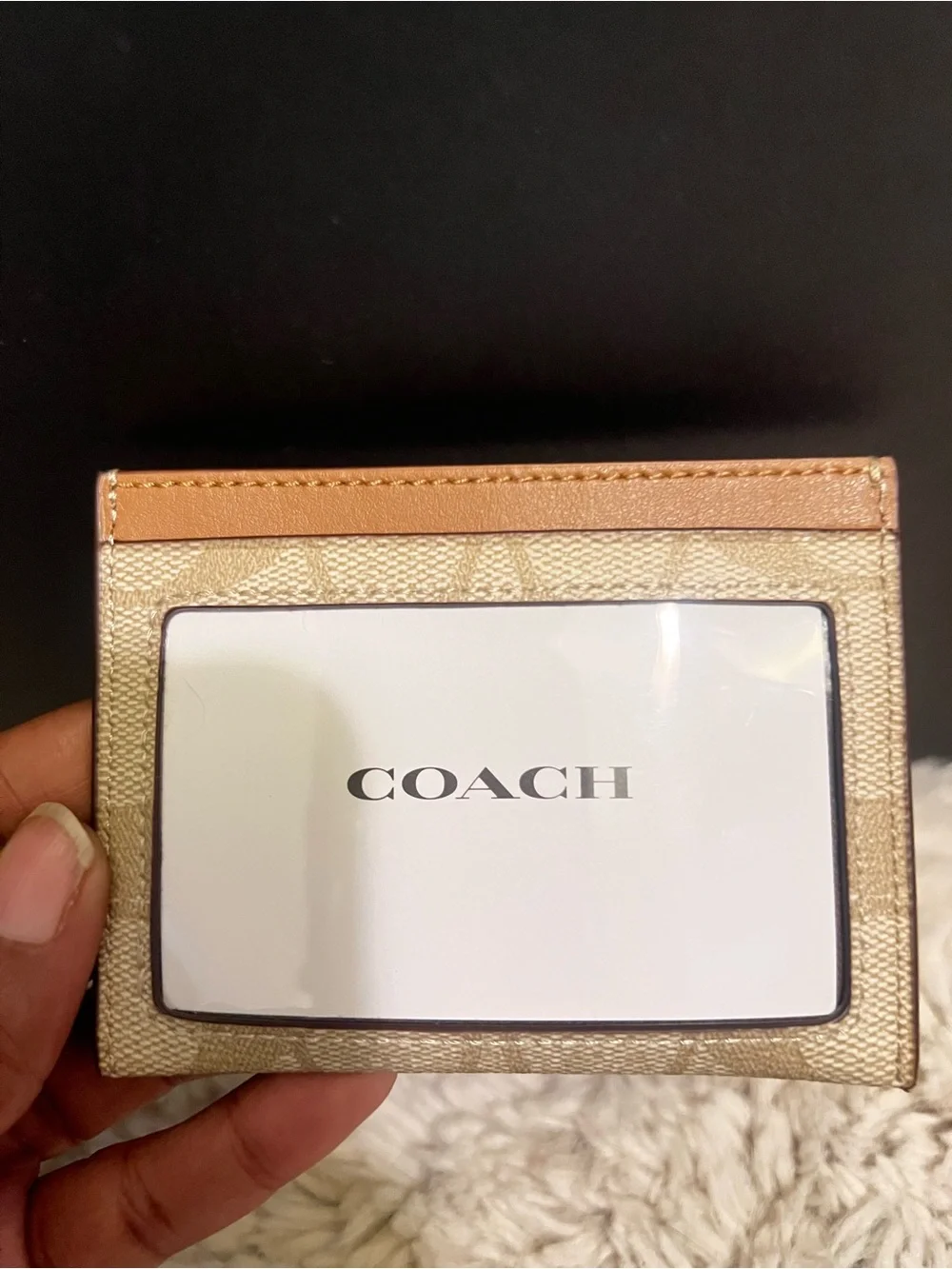 Coach Canvas Card Holder in Khaki & Saddle